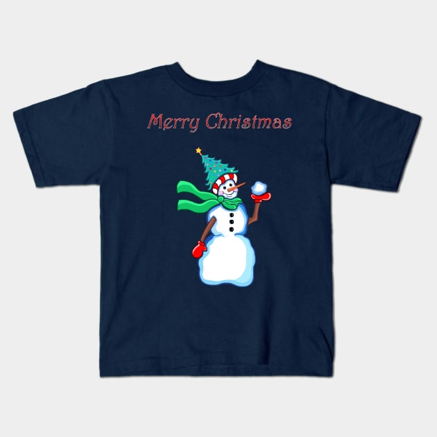 Merry Christmas Snowman Kids T-Shirt by Art by Deborah Camp